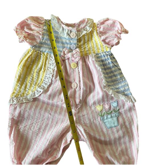 Baby Togs Size 3-6 Months Pastel Color Block Pants Romper Short Sleeve Tulips - Picture 6 of 10